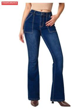 Bootcut Stretch Jeans Mid Rise Flare Full Length Women's Denim
